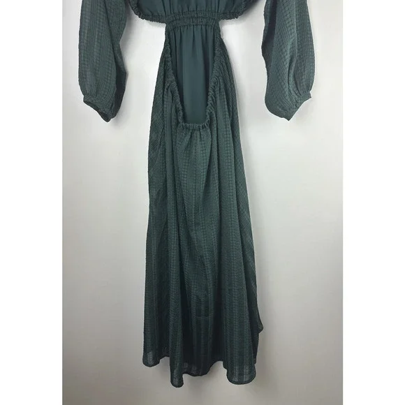 Madewell Long Sleeve Cutout Midi Dress Smoky Spruce Green Black Women's Medium - Picture 8 of 16